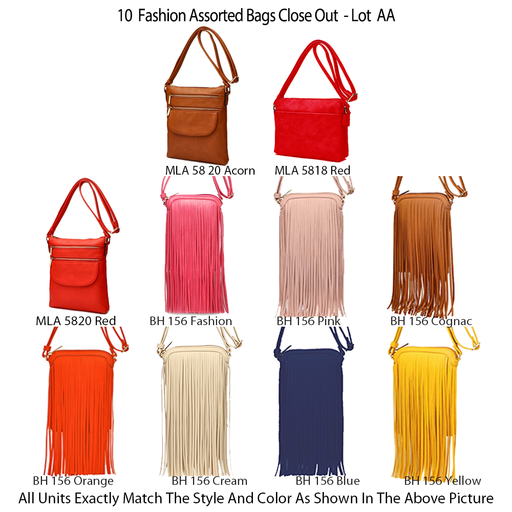 10 Fashion Long Fringed Messenger Bag - Lot AA - Click Image to Close